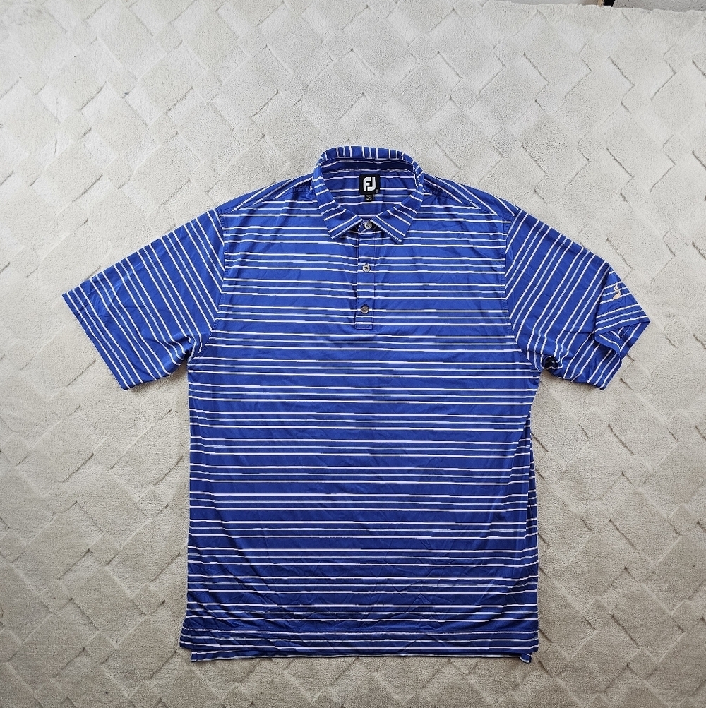FootJoy Blue and White Striped Polo Shirt mens Extra Large Performance Golf